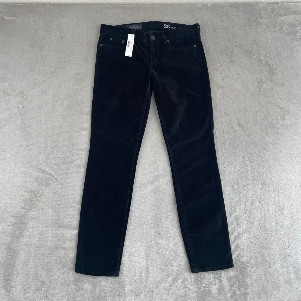 J. Crew Toothpick Ankle‎ Pants Women 29x28 (Tag 26) Black Velvet NWT $110